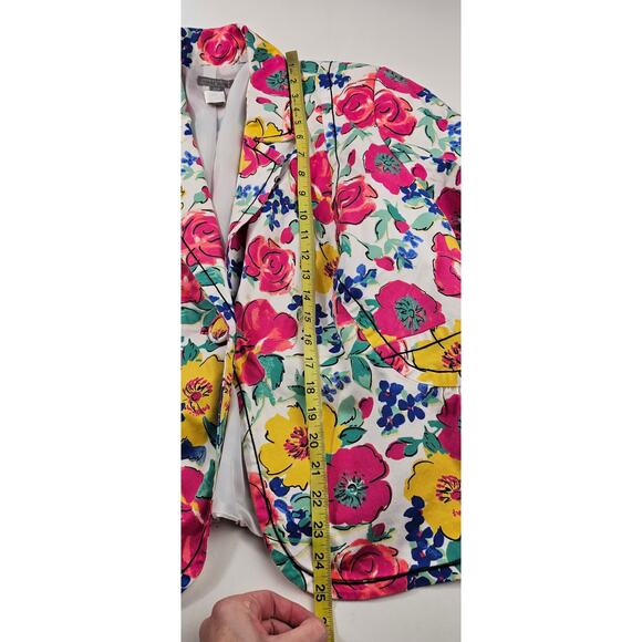 Investments II Jacket Pink Blue Multi Floral Collared Buttons Pockets Lined 22W# - Picture 4 of 7